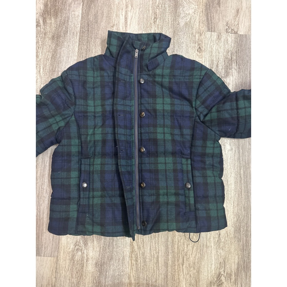 Sezane Java Puffer Navy Green Plaid Wool Blend Size 34FR US Small 2/4 - Picture 7 of 10